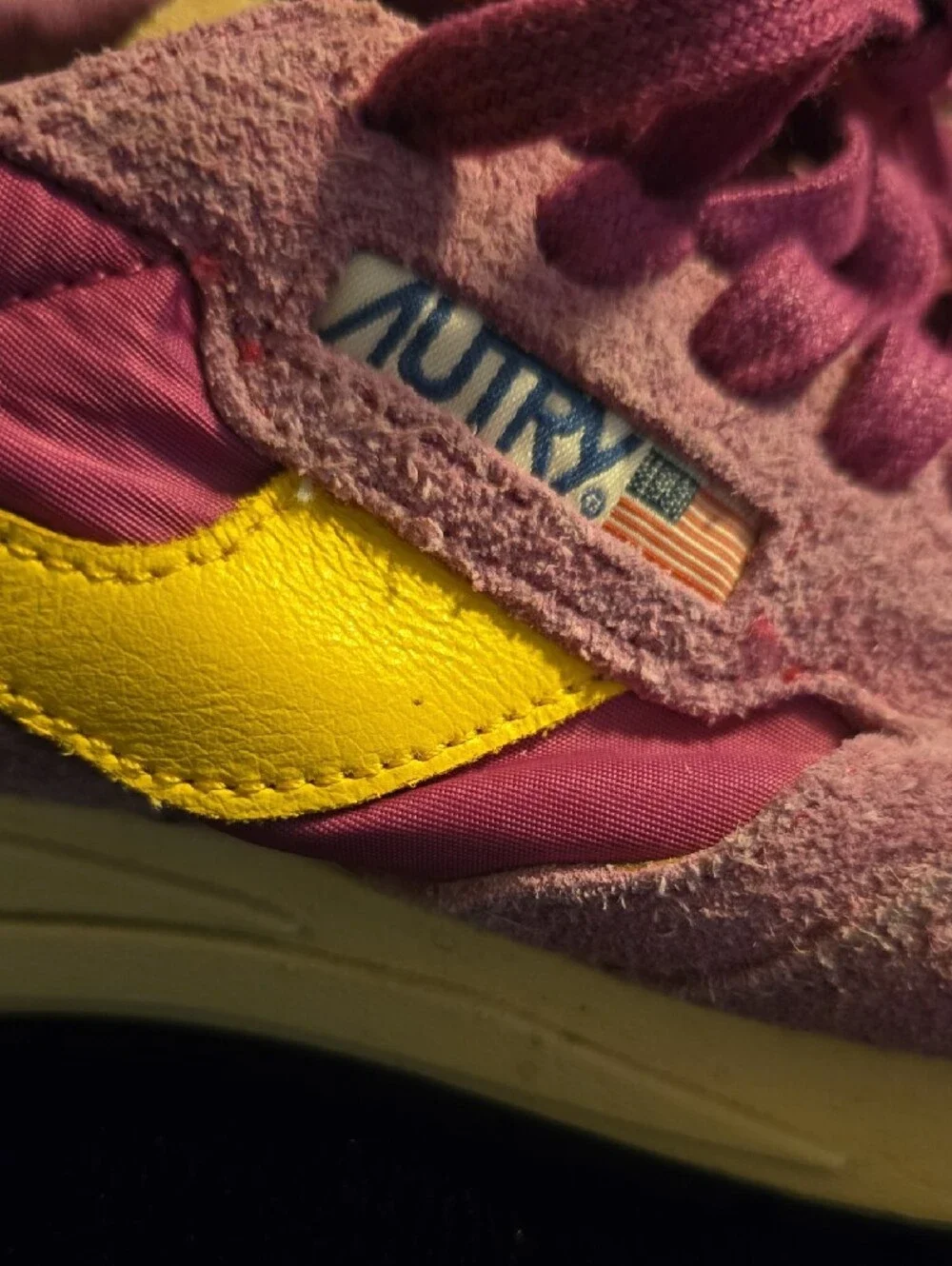 Women's Pink and Yellow Autry Suede-Trim Sneakers